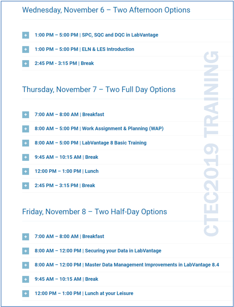 CTEC2019 Training Schedule