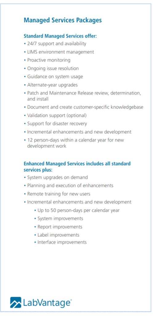 LIMS Managed Services - LabVantage Packages